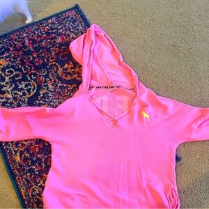 Pink Hooded Sweatshirt with yellow Logo Fits big